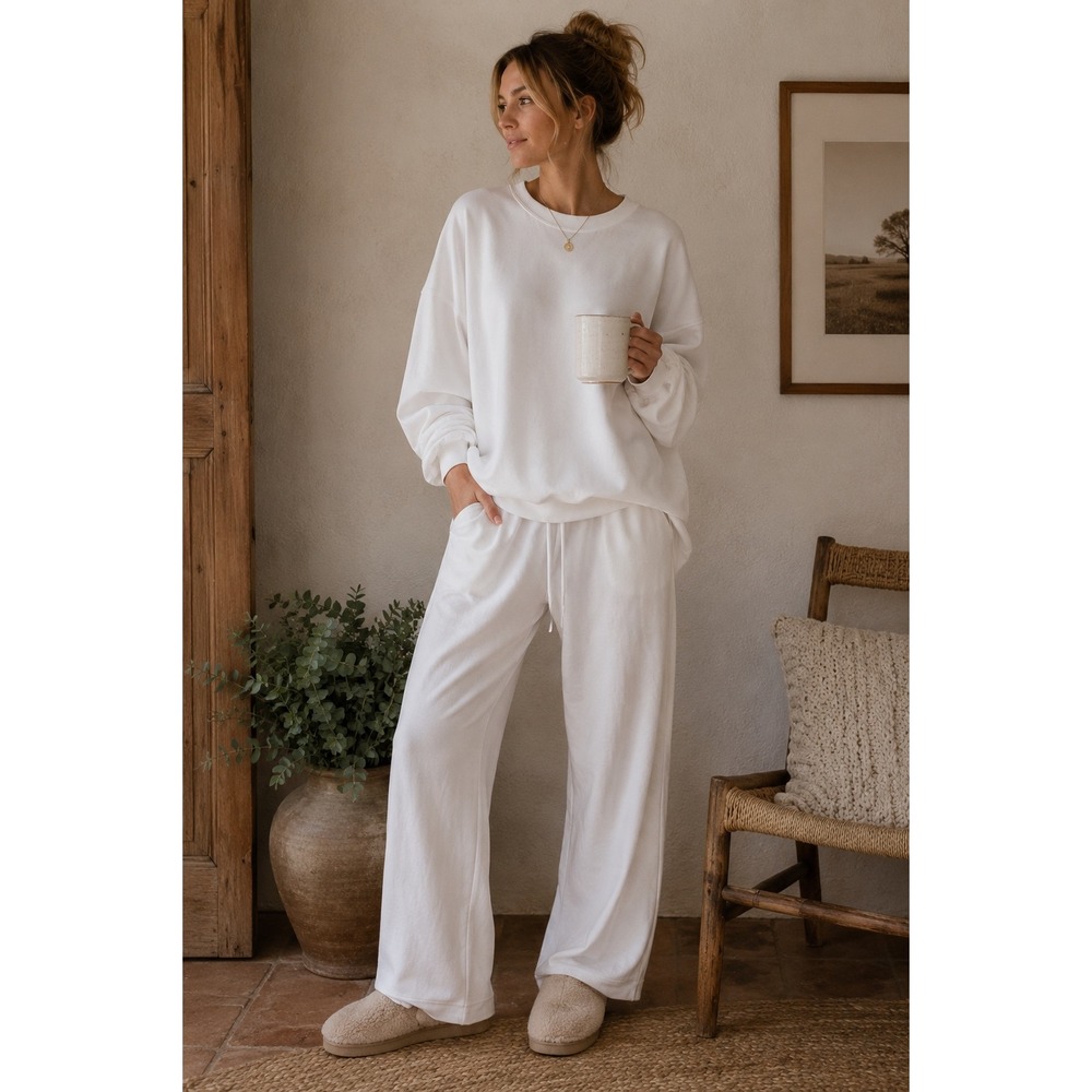 Aerie Oversized Crewneck Sweatshirt XL White Lantern Sleeve Fleece Loungewear